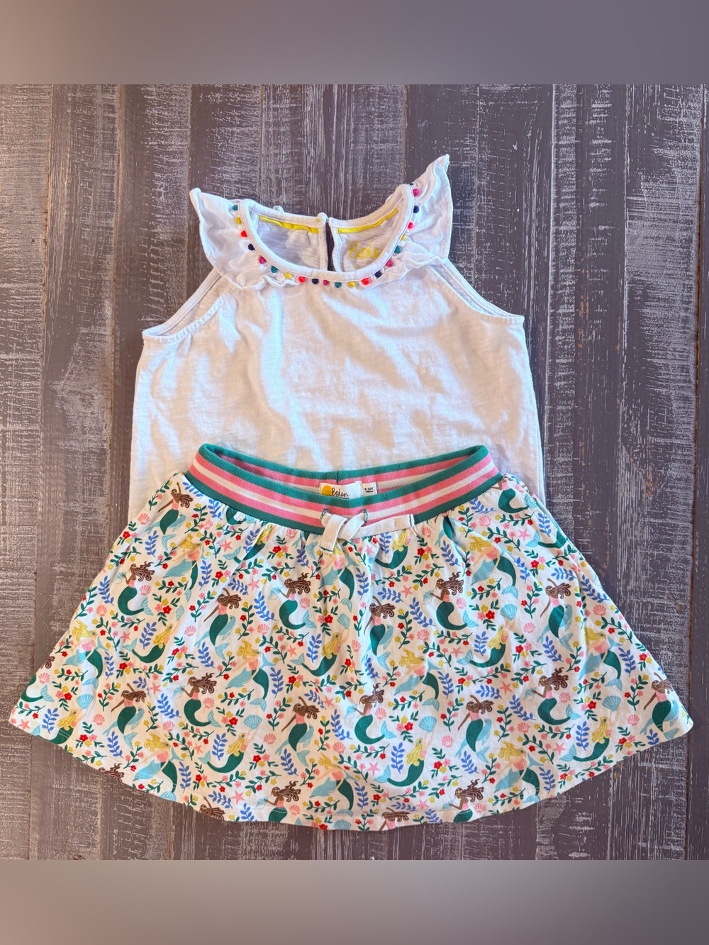 Mini Boden White Tank & Multicolor Mermaid Skirt Set